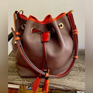 Dooney Pebble Leather Drawstring Bucket Bag
